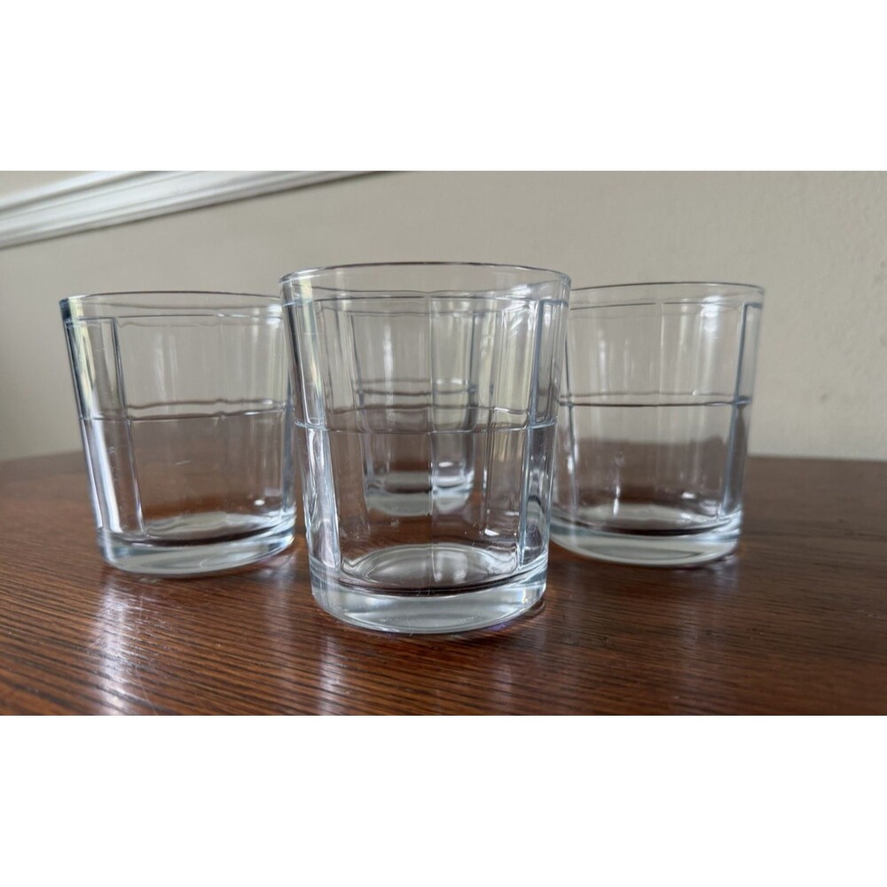 Vtg Pasabahce Manchester Whiskey Tumbler Glasses Block Tartan Pattern Set of 4